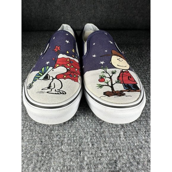 Vans Slip On Peanuts Christmas Tree Charlie Brown Snoopy Men's 8.0 Women's 9.5 - Picture 5 of 12